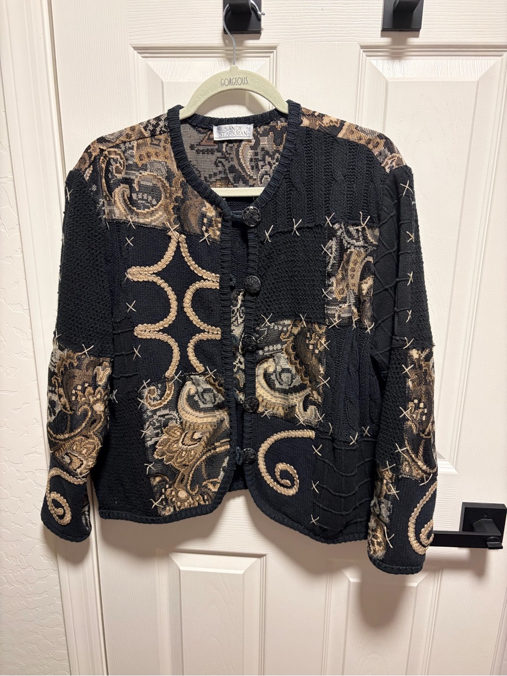 Sandy Starkmam Vintage Black & Brown Patchwork Knit Jacket